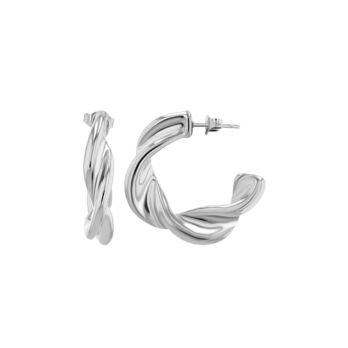 "Verenice" half hoop earrings with buckle closure, silver-colored