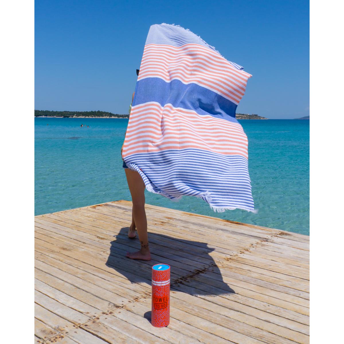 HANDDOEK TO GO BALI Katoenen strandlaken 180x100 cm | Spa-saunahanddoek | Koninklijk / Oranje | met geschenkdoos