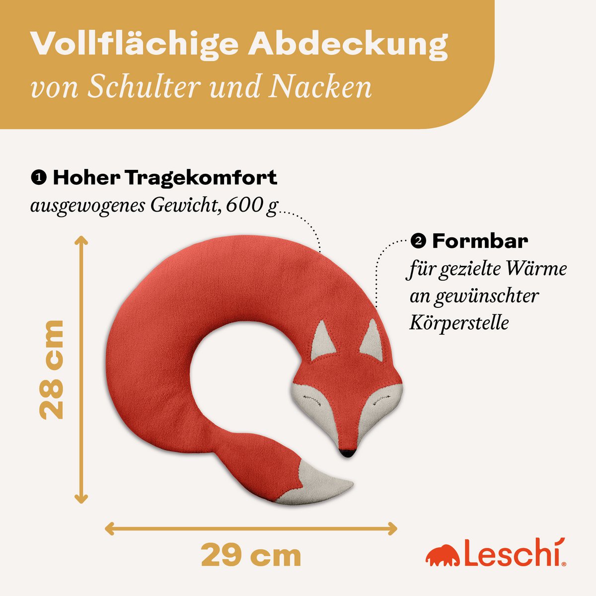 Bio-Körnerkissen mikrowellengeeignet, Wärmekissen Nacken-Fuchs
