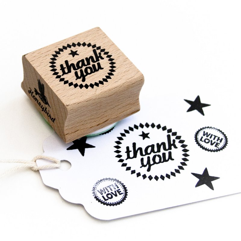 Runder Stempel – Text „Danke“ – mintgrüner Gummi