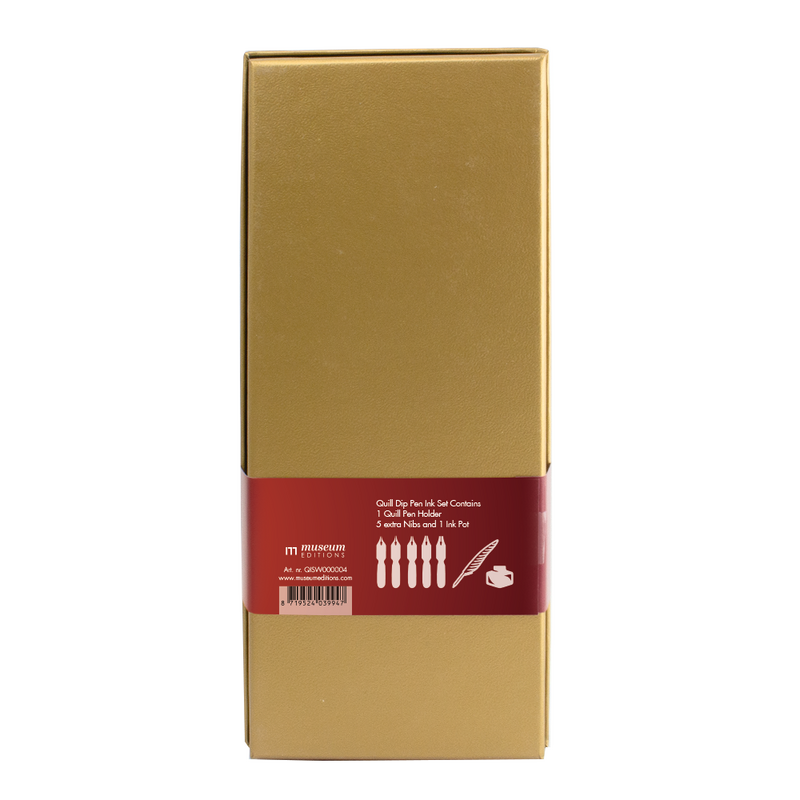 Quillpen Ink Set, light gold box with wine red feather