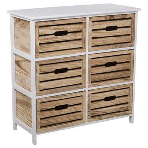 WOODEN DRAWER CABINET 6 DRAWERS WHITE/NATURAL, DM+PAULOVNIA _80X35X80CM, HIGH. LEGS:6CM ST68051