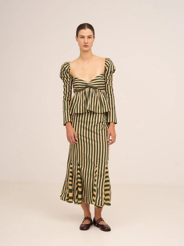 Falda Midi De Rayas Verde Garland