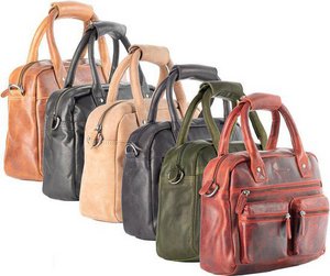 Tas dames cognac echt leer schoudertas handtas medium formaat