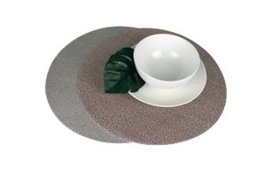 Placemat set of 6 round artificial leather stingray skin gray brown