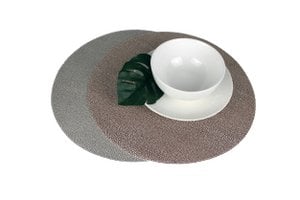 Placemat set of 6 round artificial leather stingray skin gray brown