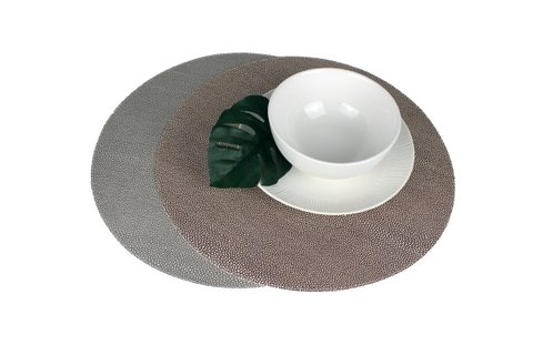 Tischset 6-er Set rund Kunstleder Rochenhaut grau braun
