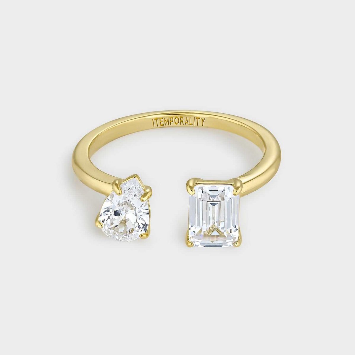 Yellow gold plated silver ring with white zircons