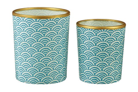 Small tealight holder made of glass & Chiyogami paper | Water / Blue | Hand made