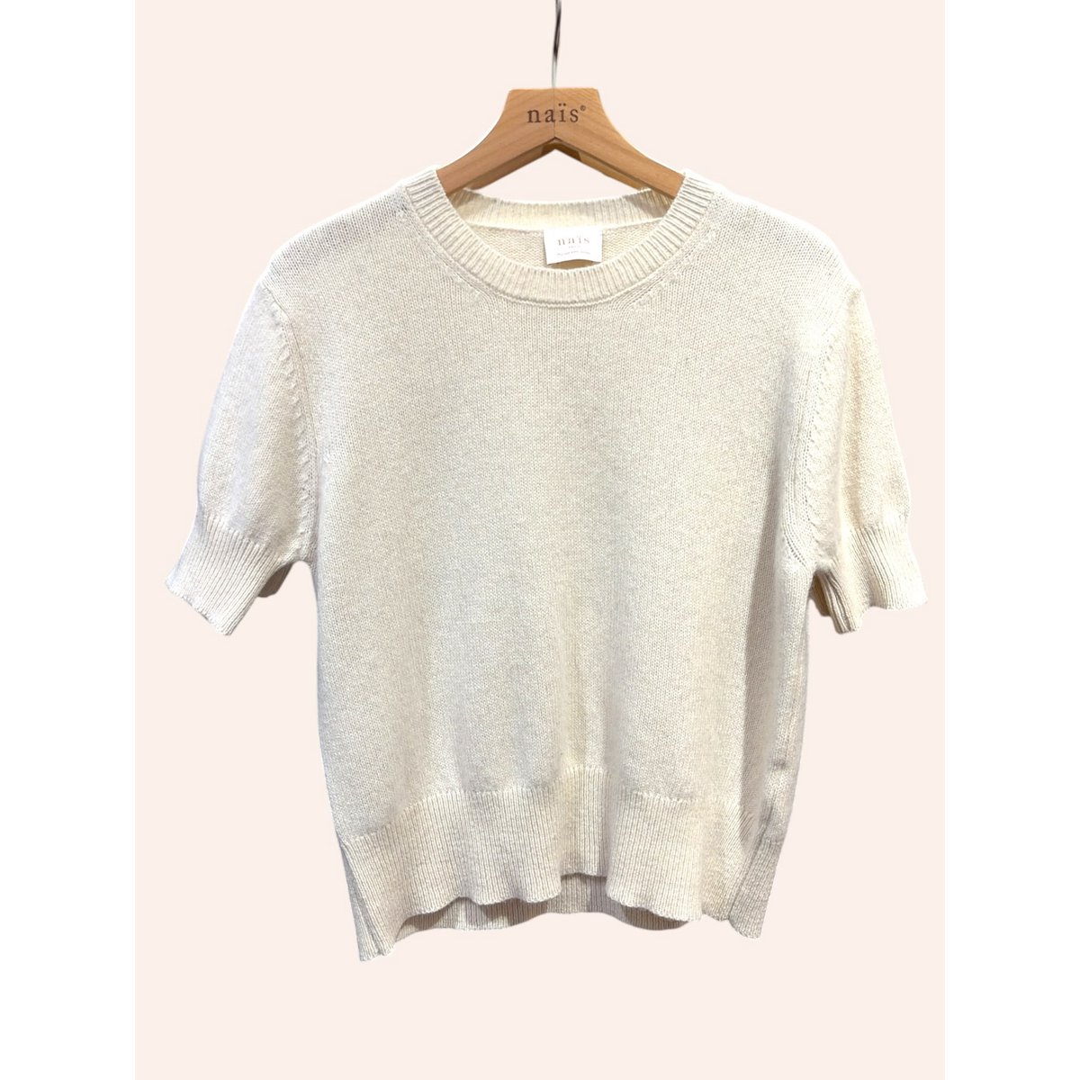 Pull col rond manches courtes en 50% cachemire et 22% laine