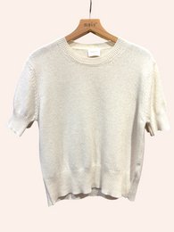 Pull col rond manches courtes en 50% cachemire et 22% laine
