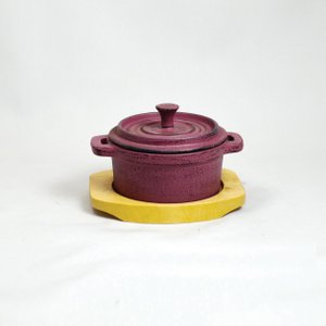 Eisenpot mini braadpan zilver 10x5cm geëmailleerd met houtkopie