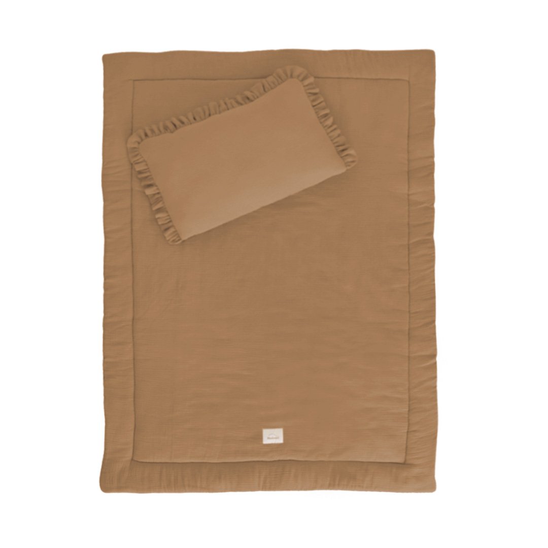 Muslin bedding set with filling ruffles Camel 