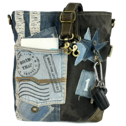 Sac bandoulière femme Sunsa. Sac bandoulière en jean et toile upcyclés. Sac à main style rétro vintage. Sac bandoulière pour femme.