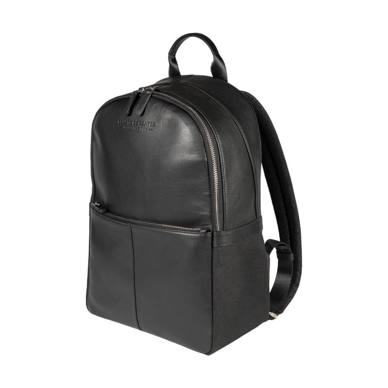 RB2001A | Netbook/Tablet Backpack in Nylon/Genuine Leather, with light grain. Zipper closure and adjustable shoulder straps - Black color - Dimensions: 27 x 38 x 14 cm. Packaging: Non-woven fabric bag