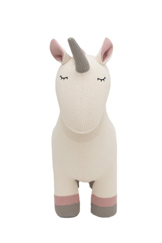 Weißes Maxi-Einhorn-Plüschtier aus 100 % Baumwolle, 110 x 33 x 83 cm