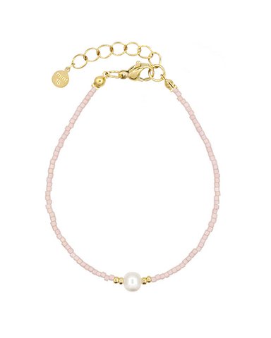 Kralenarmband met Zoetwaterparel - Vintage Roze