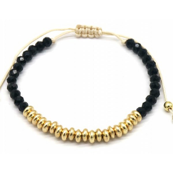 B-E17.5 B1654-009 Glassbeads med metalarmbånd sort