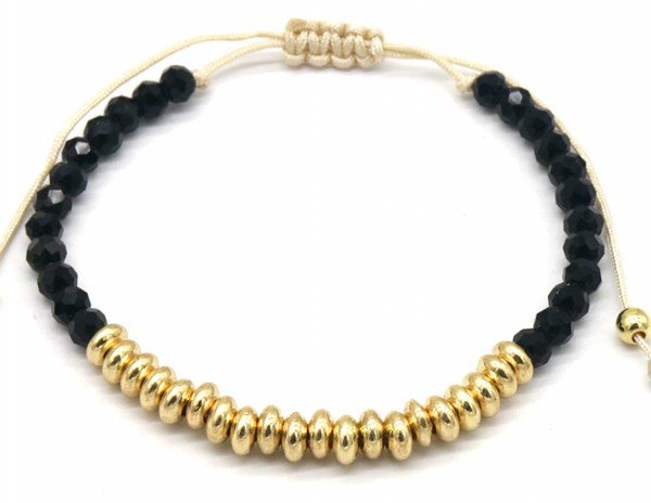 B-E17.5 B1654-009 Glassbeads med metalarmbånd sort