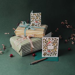 Mini greeting card - Song thrush and pears