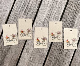 5 x gift tags | Colorful flower bike | 5 Set on grass paper | 85 x 55 mm
