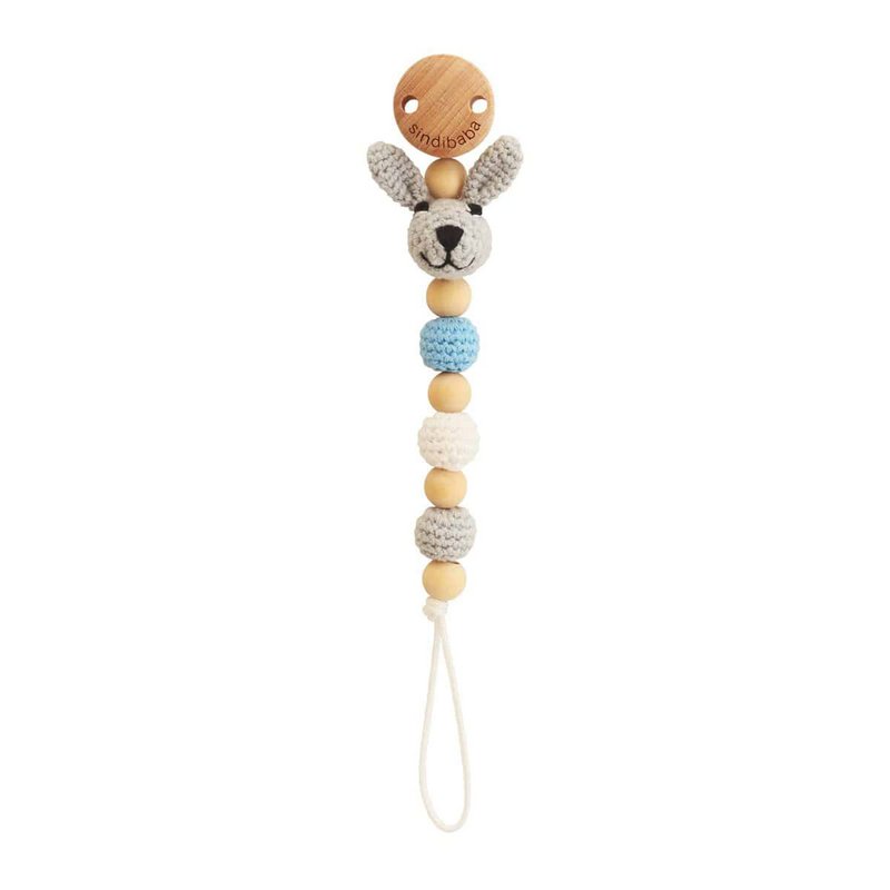 Crocheted pacifier chain rabbit BOBBY in blue
