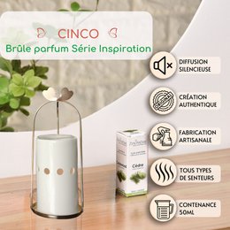 Brûle Parfum Série Inspiration – Cinco – Bougeoir, Fondant Cires Parfumées – en Céramique et Métal – Diffusion Douce – Idée Déco