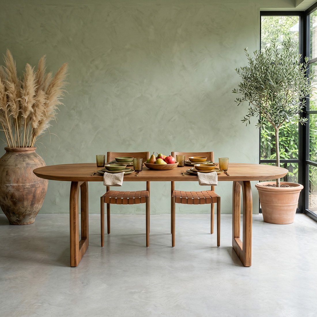 Bullnose mango wood dining table brown - open base