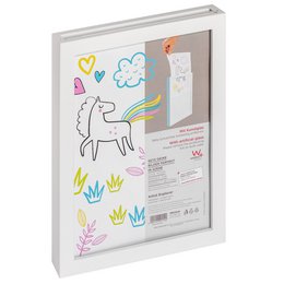 Unicorn rainbow hearts flowers wooden frame art glass white black