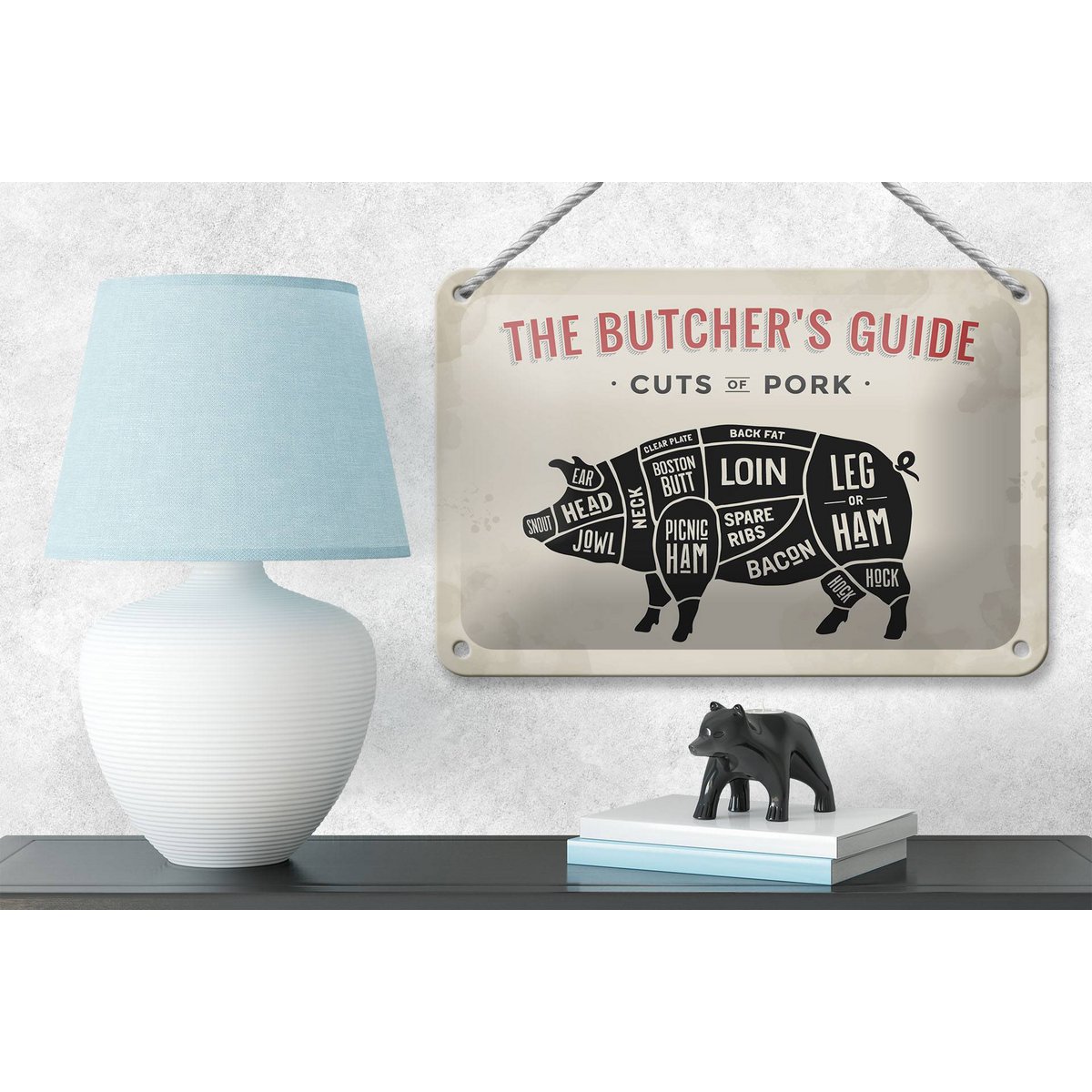 Tin sign pig 18x12cm Pork cuts butcher shop Fliesch decoration