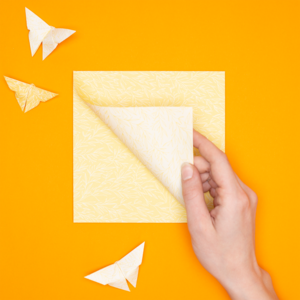 Origami paper for modern Easter decorations - two-sided craft paper with a delicate yellow plant pattern, 25 sheets, 15cm - recycled paper