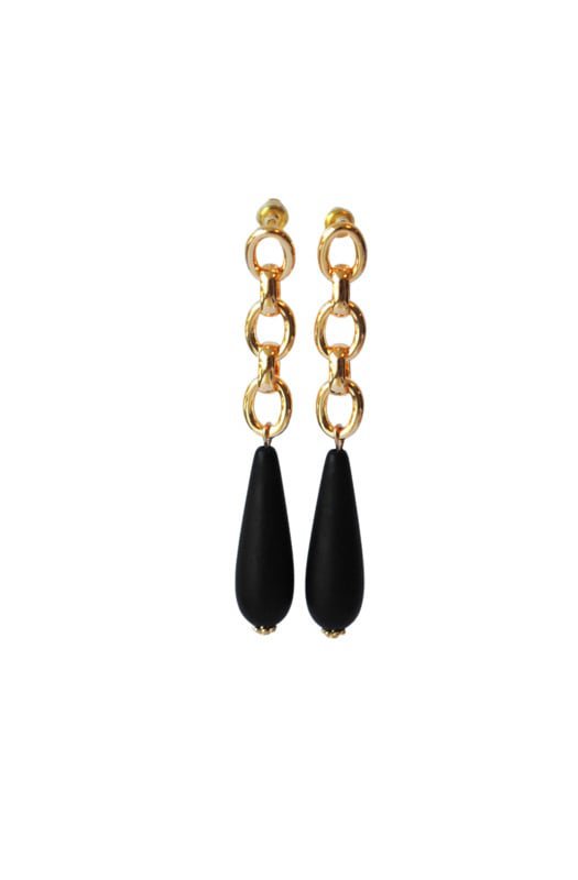 Orecchini placcati oro 24K e goccia nera opaca