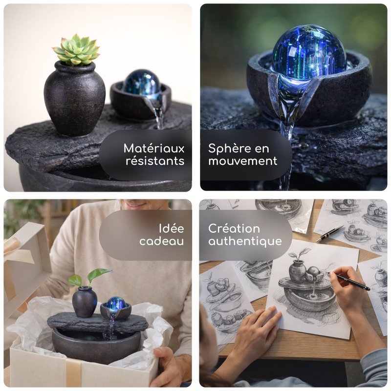 Zimmerbrunnen – Kieselsäure – Zen- und entspannende Dekoration – Geschenkidee – Buntes LED-Licht
