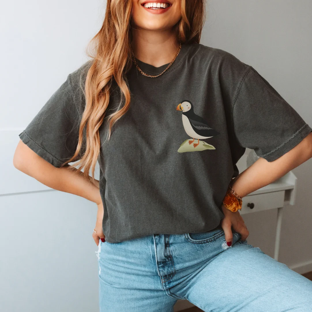 Tshirt Islandia Puffin - BAWEŁNA ORGANICZNA Koszula Puffin Skandynawia - Islandia Pamiątka