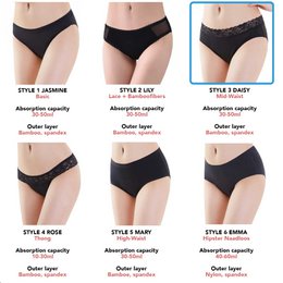 Bamboozy Menstrual Underwear Style 3 Mid-Hip Daisy