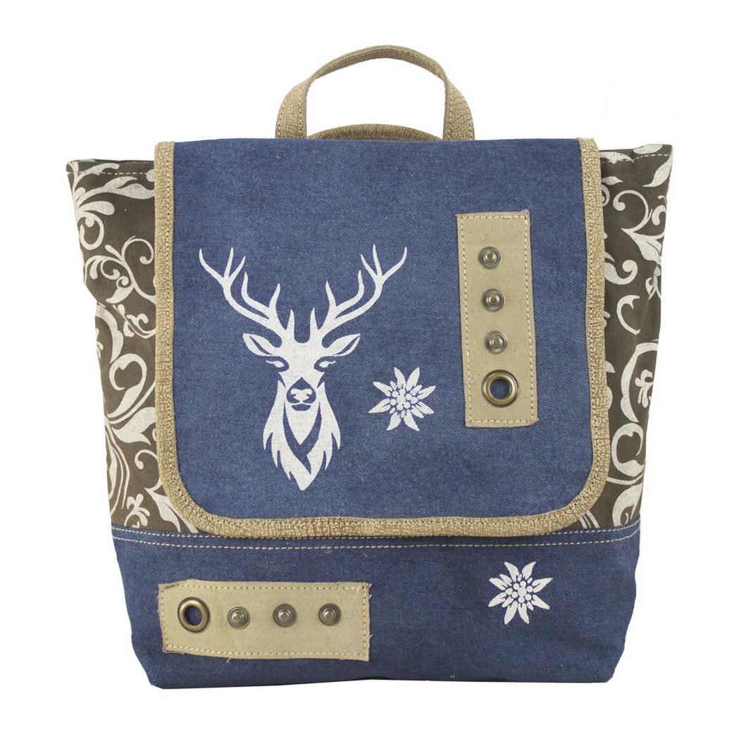 Domelo traditionele rugzak/schoudertas voor meisjes. Rugzak gemaakt van upcycled jeans en canvas met een hertenmotief