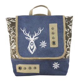 Domelo traditionele rugzak/schoudertas voor meisjes. Rugzak gemaakt van upcycled jeans en canvas met een hertenmotief