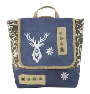 Domelo Trachten backpack/ shoulder bag for girls. Backpack made from recycled jeans/canvas deer motif