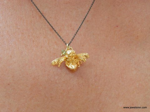 Bee Jewelry Necklace: Nature Inspired Gold Pendant - Eco Friendly recycled Brass
