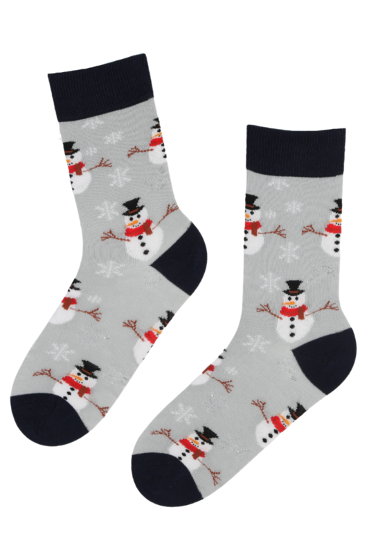 SNOW FUN Calcetines de algodón gris con muñecos de nieve