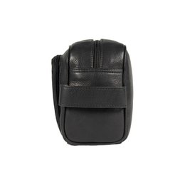 K0025AB | Beauty Case with side handle in genuine full-grain leather with light grain – Black colour. Zip closure, Dimensions: 25 x 16 x 12 cm. Packaging: Tnt bag