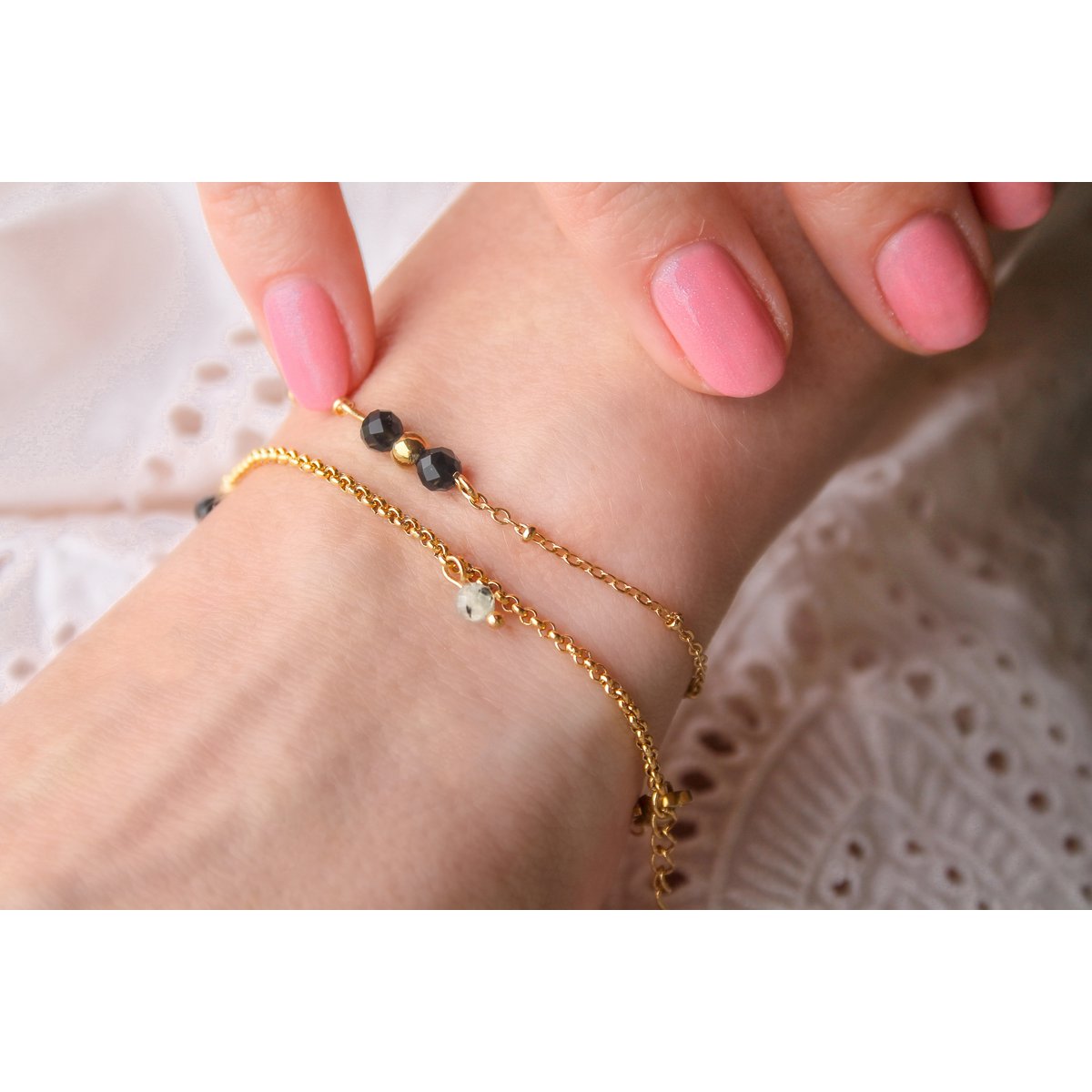 Bracelet Kunzite, Tourmaline & Préhnite - Or