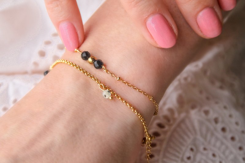 Bracelet Kunzite, Tourmaline & Préhnite - Or
