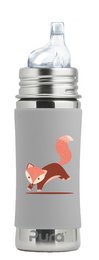 A 325 ml stainless steel kids bottle with a fox sleeve design. The bottle features a spout lid and is suitable for children.