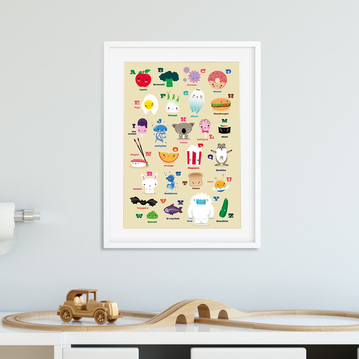 A4 foto Kawaii ABC (Engels) voor de kinderkamer