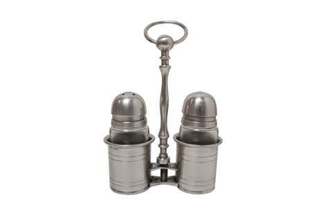 Silver brass salt and pepper set with stand 10×19 cm Isabelle Rose