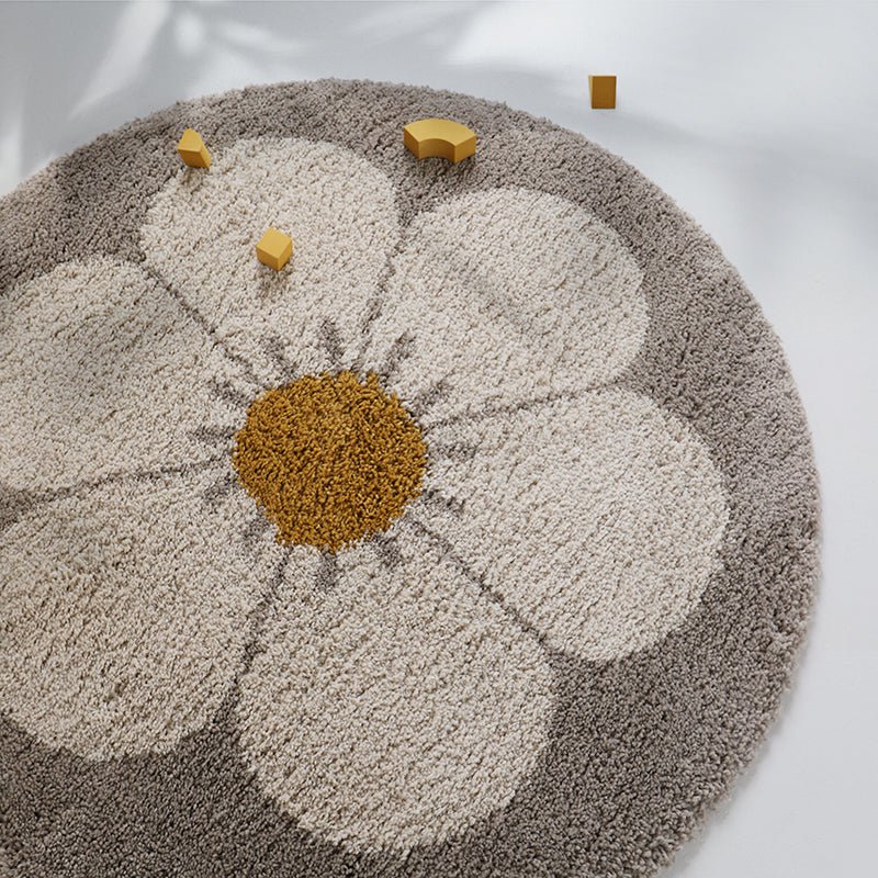 Bohemian Daisy beige rundt børnetæppe