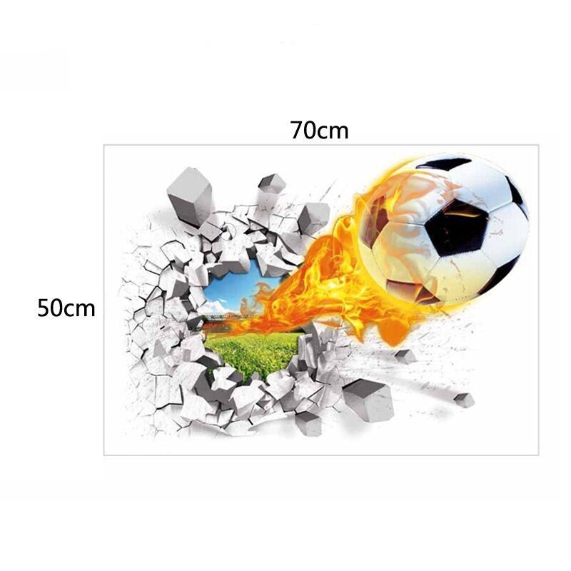 3D muursticker voetbal in brand