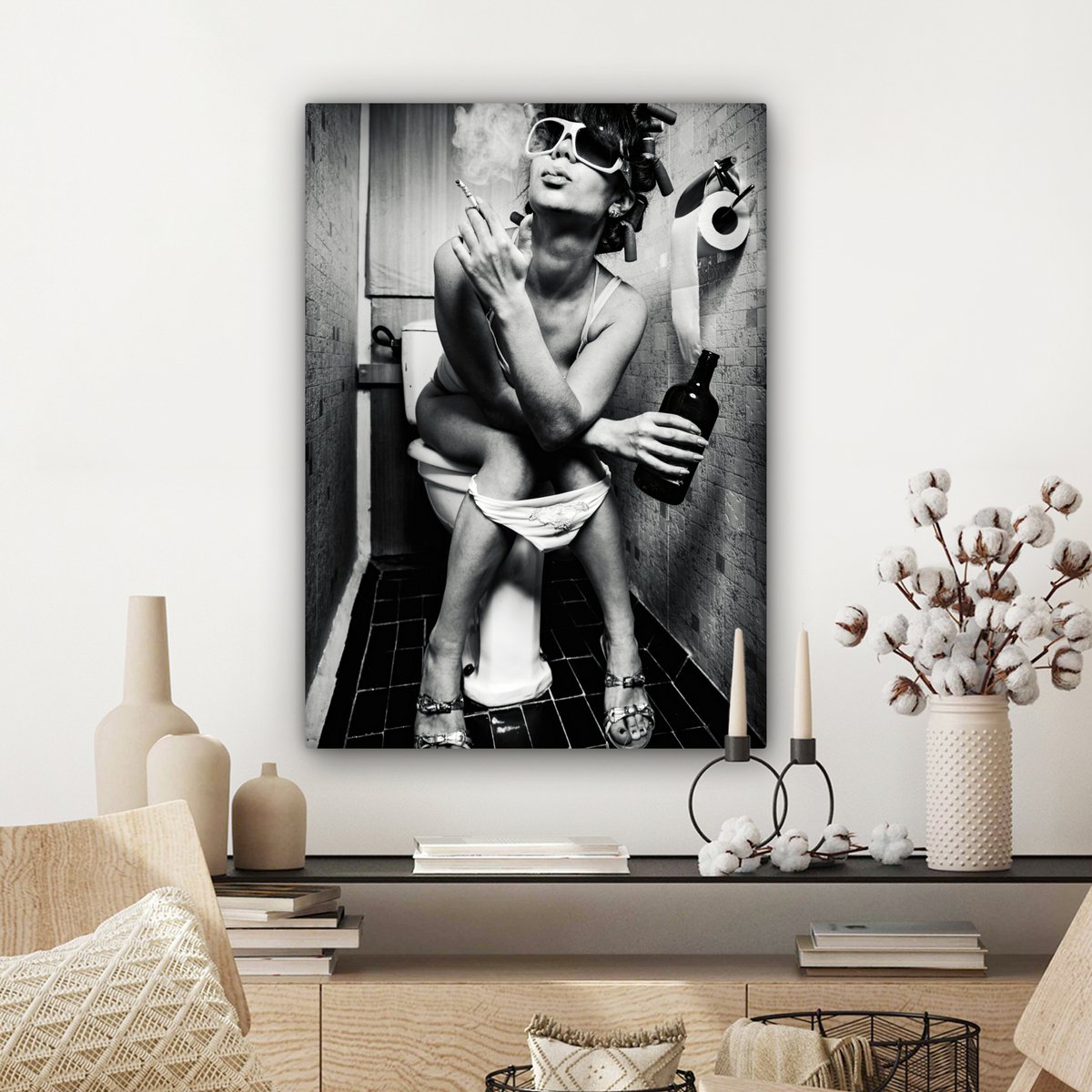 Canvas Painting - Wall Decoration Woman - Vintage - Curles - Toilet - Cigarette - Wall Decoration Living Room - Bedroom Decoration - Room Accessories - Canvas Paintings