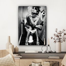Canvas Painting - Wall Decoration Woman - Vintage - Curles - Toilet - Cigarette - Wall Decoration Living Room - Bedroom Decoration - Room Accessories - Canvas Paintings